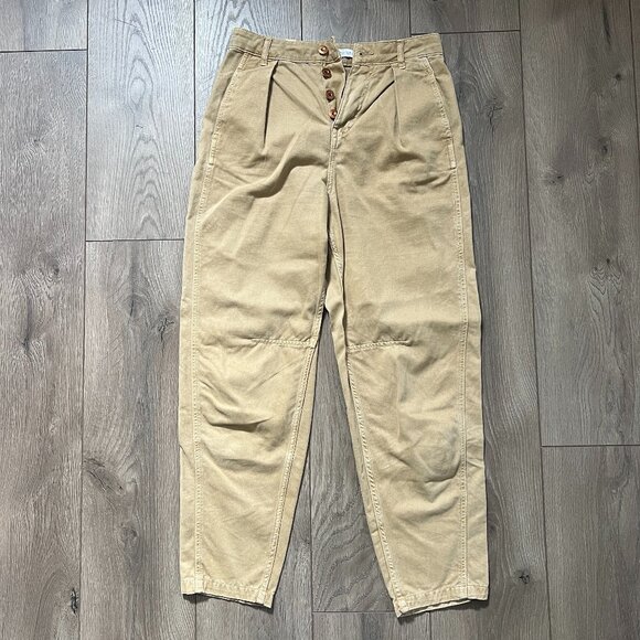 Zara Button Fly Khaki Trouser Pants Size 2 - Picture 1 of 4